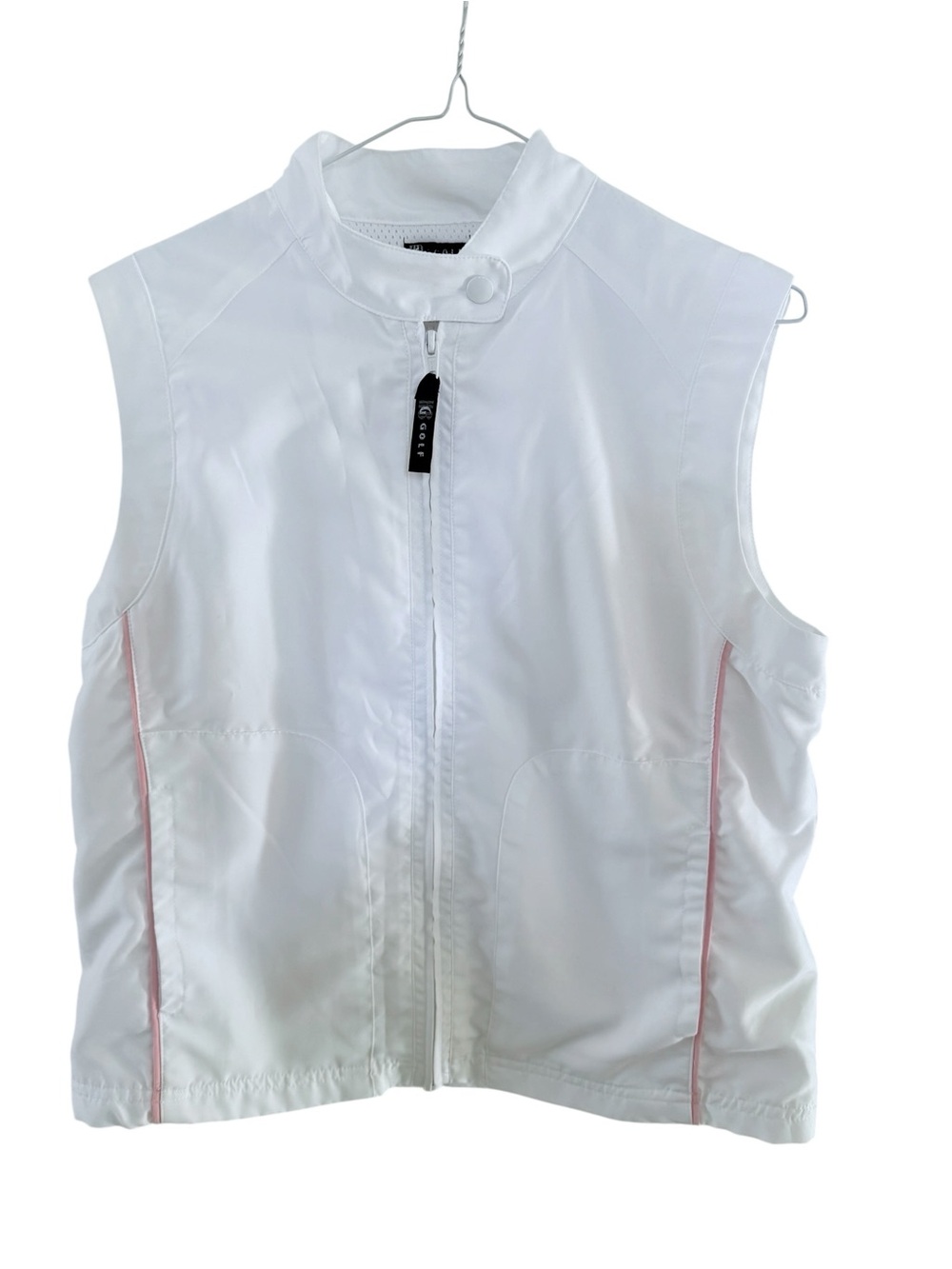 Women’s Golf White Sleeveless Zip Front Vest with Pink Trim Vintage Size Medium